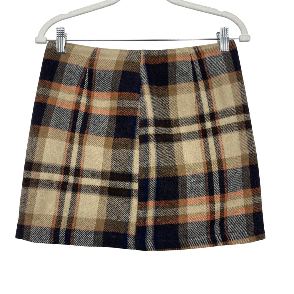 III Plaid Wool Blend Mini Skirt Women Size S Dark Academia A-Line Neutral‎